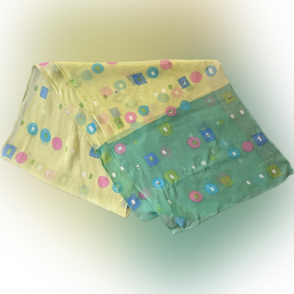 3️⃣🧣Lot of 3 Silk Scarves by ECHO | Oblong | Solid Black/Black Floral/Pastel - Picture 9 of 17